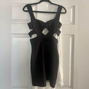 XS black dress cutouts cowl neck